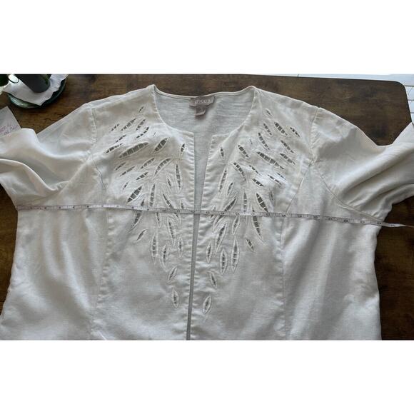 Chico's Womens 3 (U.S. XL) White Open Cardigan Linen Blend Summer Lagen Hobo - Picture 4 of 5
